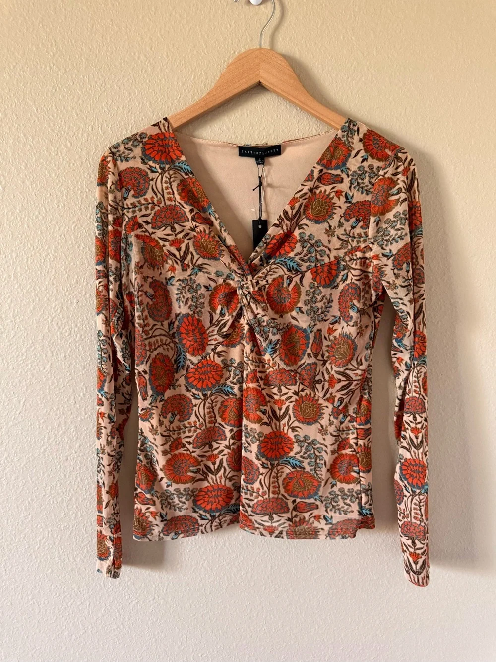 Jane and Delancey Rust Floral Wrap-Front Long Sleeve Top